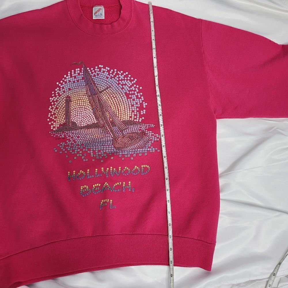 VINTAGE 90s sweatshirt Hollywood Beach FL mosaic crew neck unisex L - Picture 6 of 8